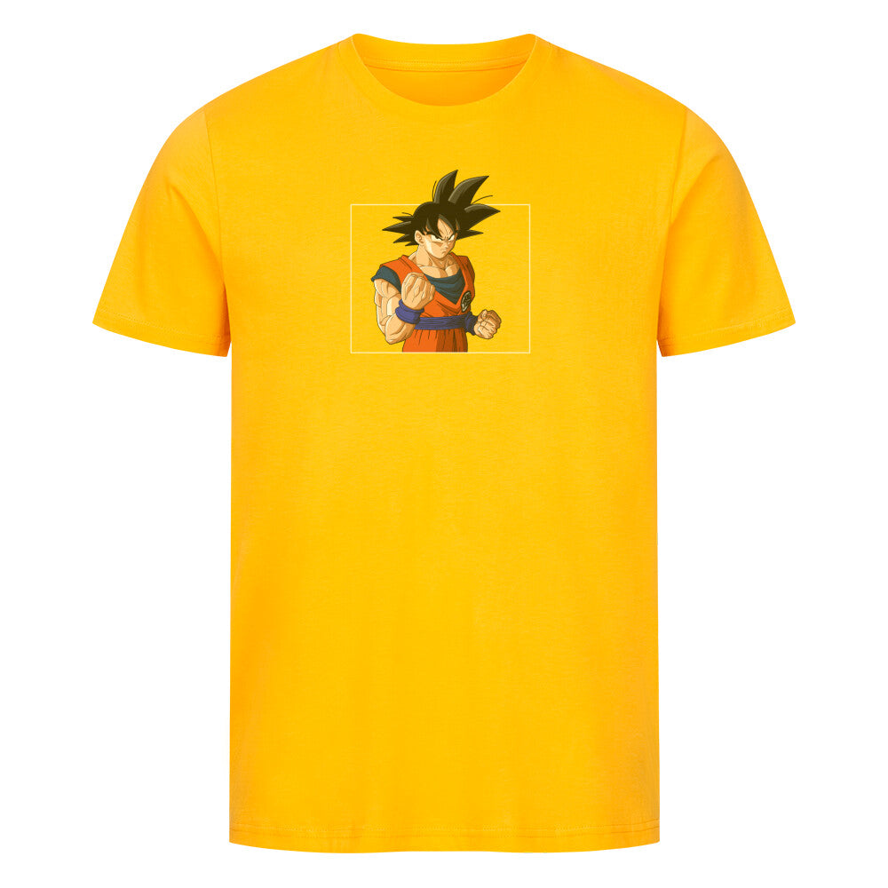 Son Goku / Drunken Master / Naruto / Premium Organic Basic Shirt riginally sent to Earth by his parents as an infant, Kakarot was adopted by Grandpa Gohan and renamed Son Goku. A head injury at an early age altered Goku