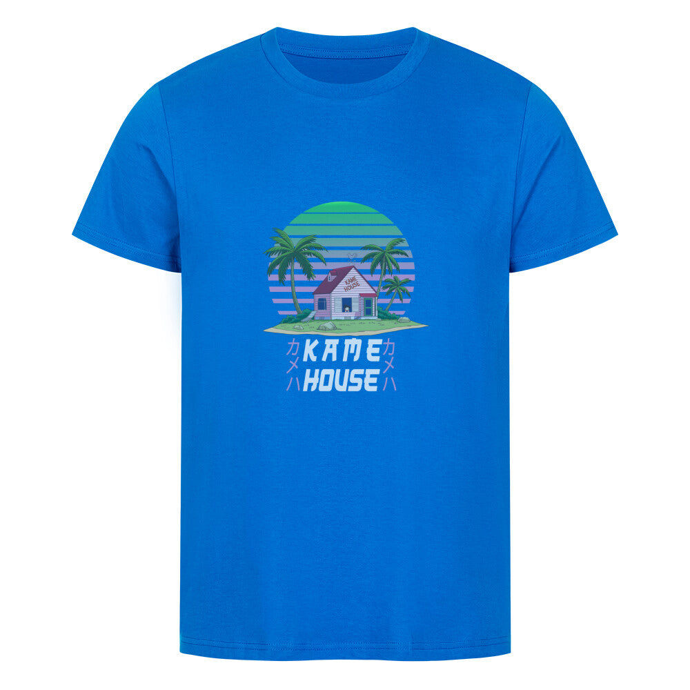 Kame House  x DBZ x Premium Organic Basic Shirt blue During the Dragon Ball anime, it served as a de facto stronghold for the Dragon Team, but during Dragon Ball Z, the team used The Lookout as their base of operations instead, using the house primarily as a hideout due to its location. One example of this was when Goku was recovering from the viral heart disease and hid there along with some of the other Z Fighters