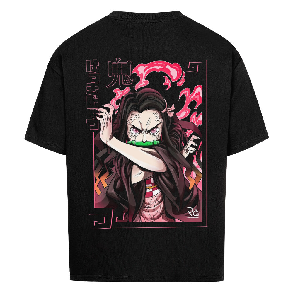 Stilvoller Premium Oversized Hoodie in Schwarz, featuring Nezuko Kamado aus Demon Slayer, trendiges Design für Fans, unisex und bequem, ideal für Casual-Look, weicher Stoff, perfekt für Anime-Enthusiasten und Alltagsmode
