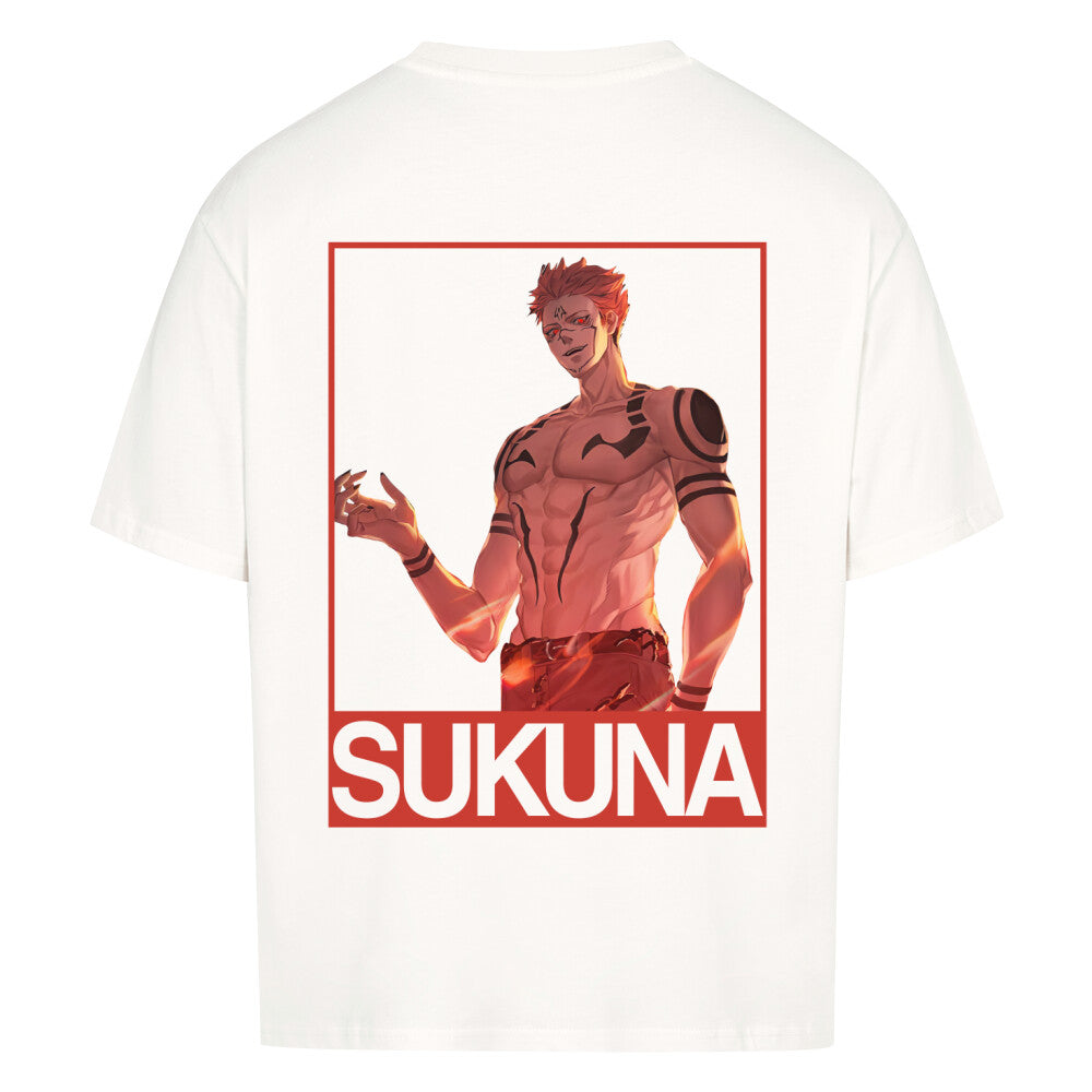 Weißes Oversize Shirt mit Sukuna in rot, aus 