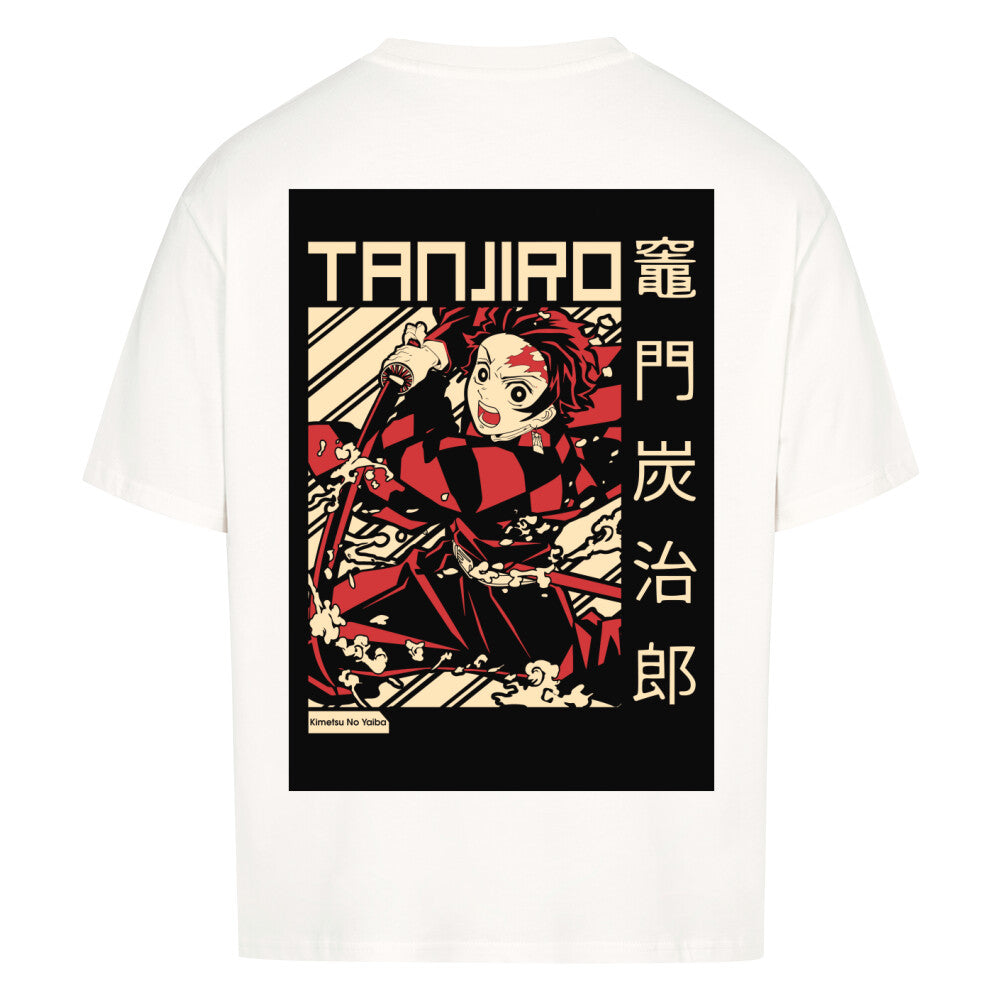Casual Tanjiro Weißes Oversize Shirt in charakteristischem blau und schwarz, leicht und bequem, ideal für Demon Slayer Fans, unisex, perfekt für den Alltag und Anime-Events.