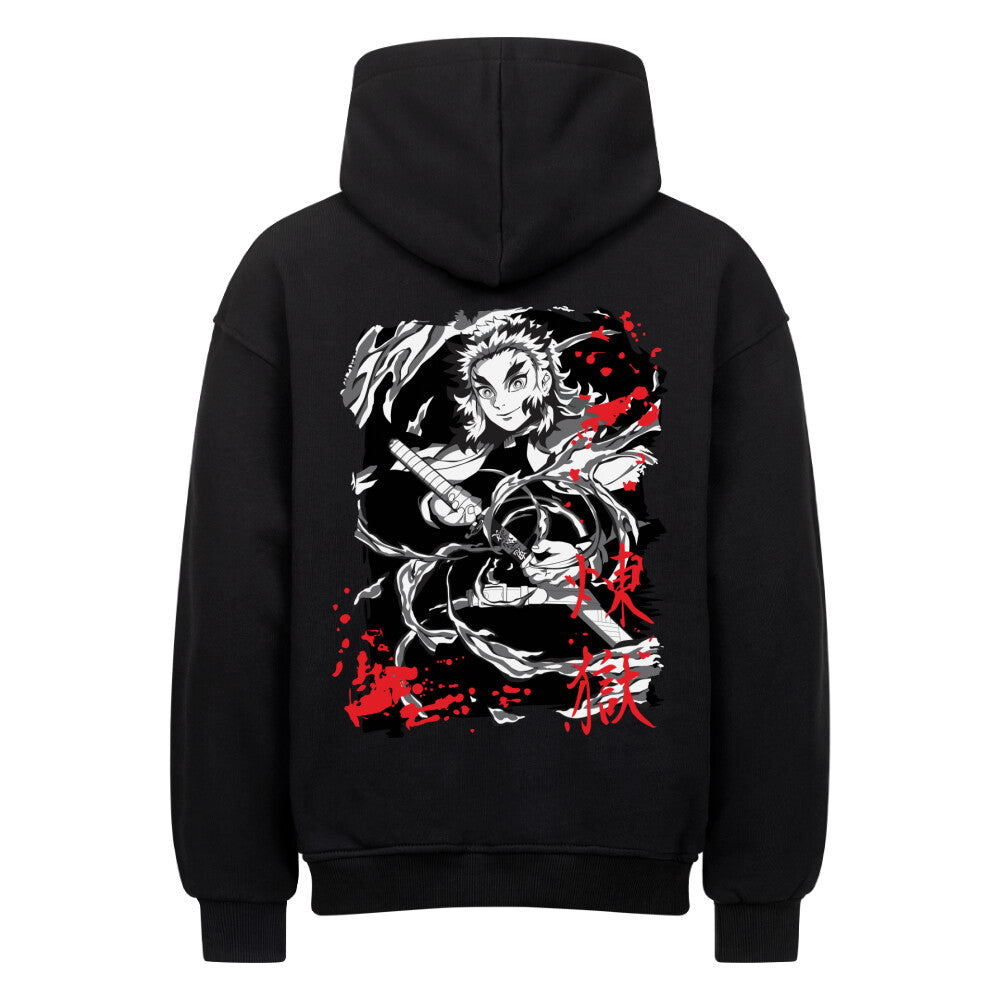Rengoku-inspirierter Hoodie mit feurigem Design, perfekt für Demon Slayer Fans, bequemer Unisex-Schnitt, aus weichem Material, ideal für Alltagskleidung und Cosplay-Events.